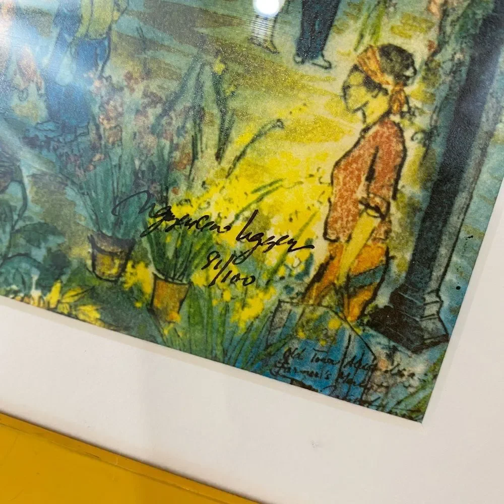 Farmers Market Lithograph Signed Numbered French Street Scene Pro Framed